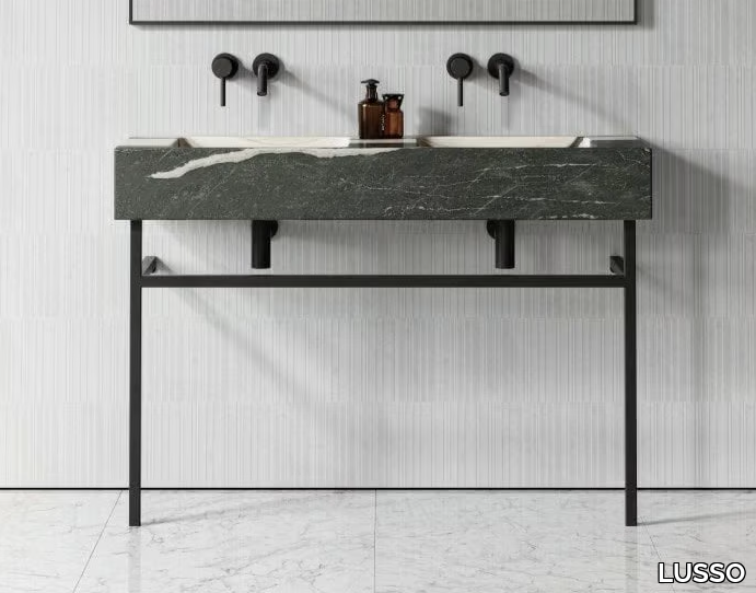 VERNANTE - Floor-standing double marble console sink with towel rail _ LUSSO
