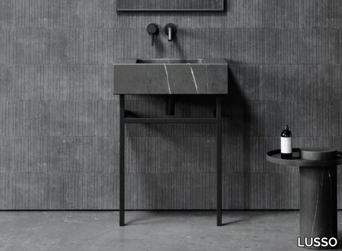 VERNANTE - Single Pietra Grey marble console sink with towel rail _ LUSSO