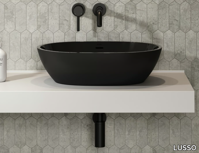 VETRINA - Countertop oval Resin Stone washbasin with overflow _ LUSSO