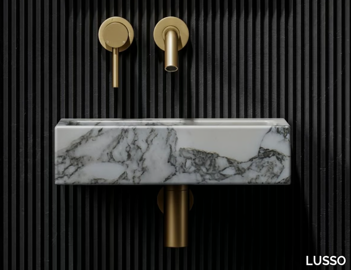 VIA - Wall-mounted rectangular Arabescato marble washbasin _ LUSSO