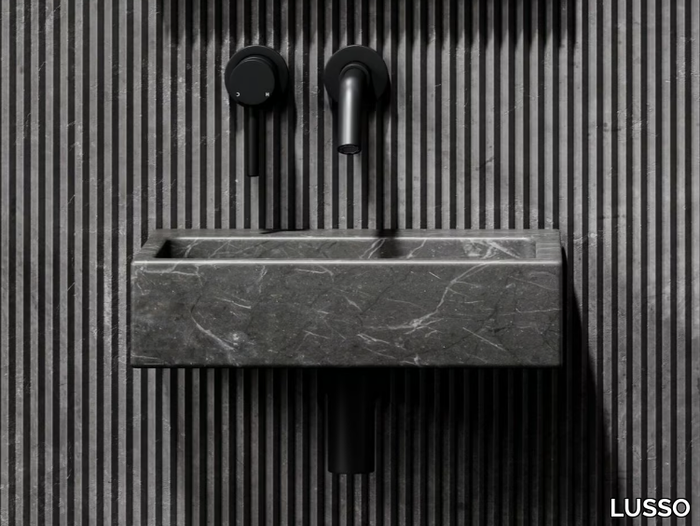 VIA - Wall-mounted rectangular Pietra Grey marble washbasin _ LUSSO