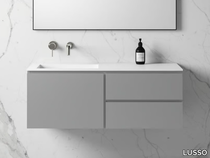 VOLA - Wall-mounted wooden vanity unit with integrated washbasin _ LUSSO