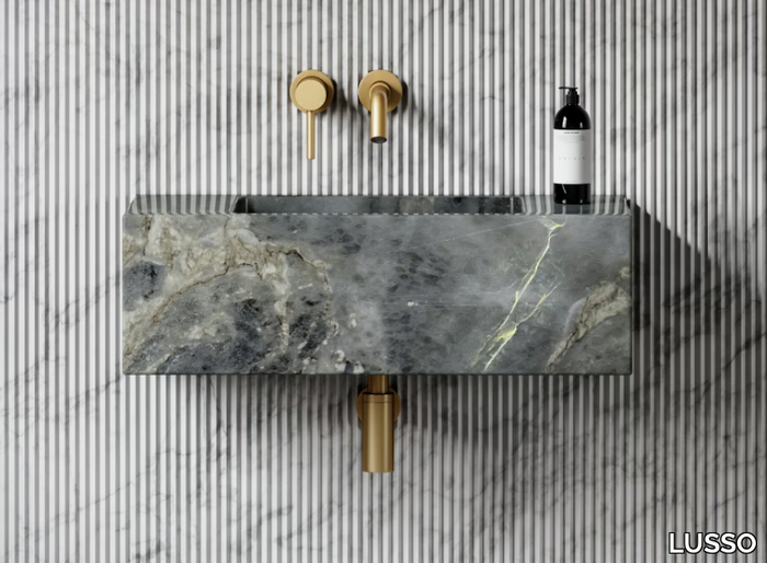 CALLA - Wall-mounted rectangular marble washbasin _ LUSSO