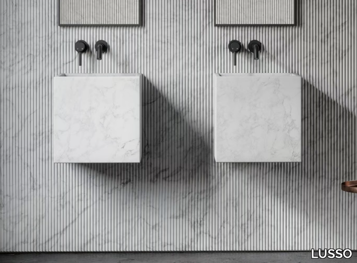 CINO - Wall-mounted square Carrara marble washbasin _ LUSSO