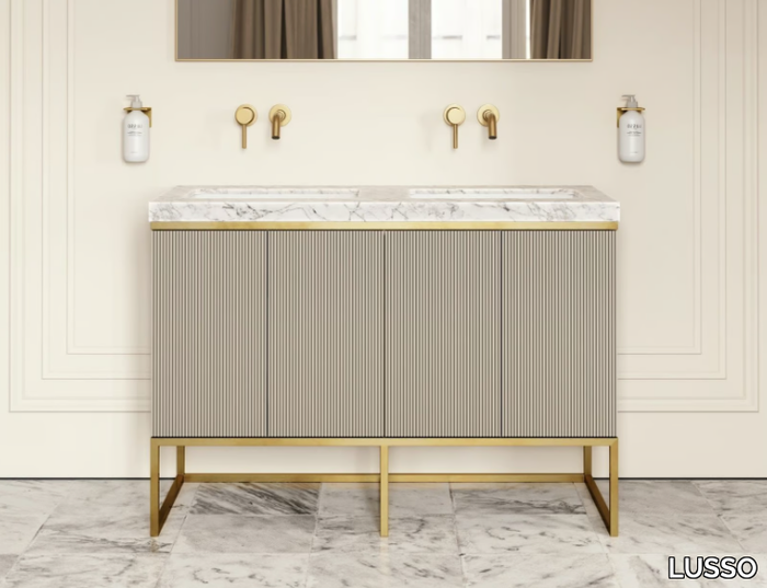 COUTURE - Floor-standing double wooden vanity unit with integrated washbasin _ LUSSO