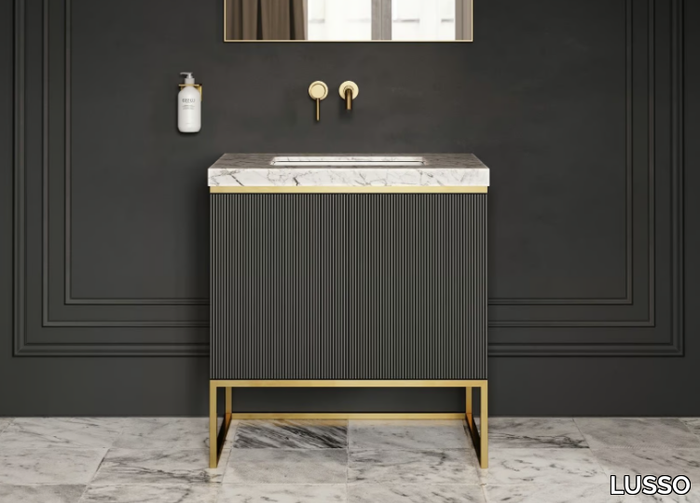 COUTURE - Floor-standing single wooden vanity unit with integrated washbasin _ LUSSO