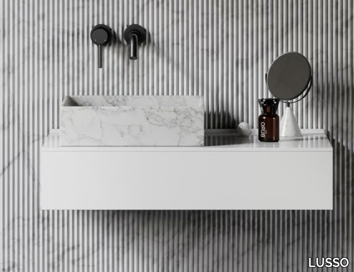 CUBE - Countertop square Carrara marble washbasin _ LUSSO