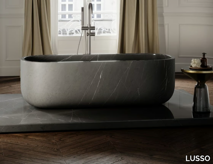 DESIGNO - Freestanding oval Pietra Grey marble bathtub _ LUSSO