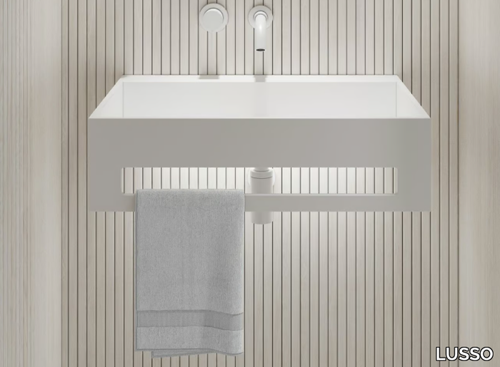 ETHOS FLOW - Wall-mounted Resin Stone washbasin with towel rail _ LUSSO