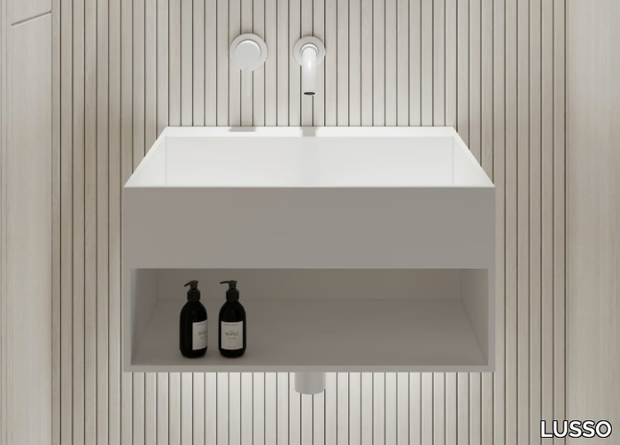 ETHOS - Wall-mounted rectangular Resin Stone washbasin _ LUSSO