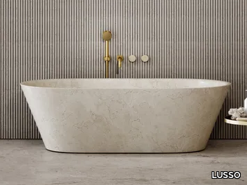 MUSE - Freestanding oval Crema Marfil marble bathtub _ LUSSO