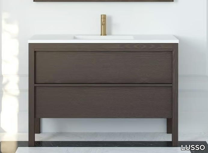 LANGHAM - Floor-standing wooden vanity unit with drawers with integrated washbasin _ LUSSO