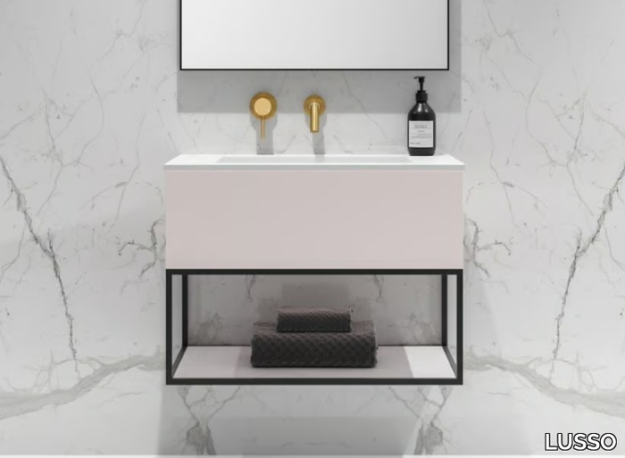 MODUS - Wall-mounted wooden vanity unit with integrated washbasin _ LUSSO