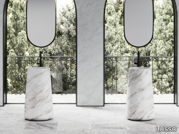 ROSSI - Freestanding round single marble washbasin _ LUSSO