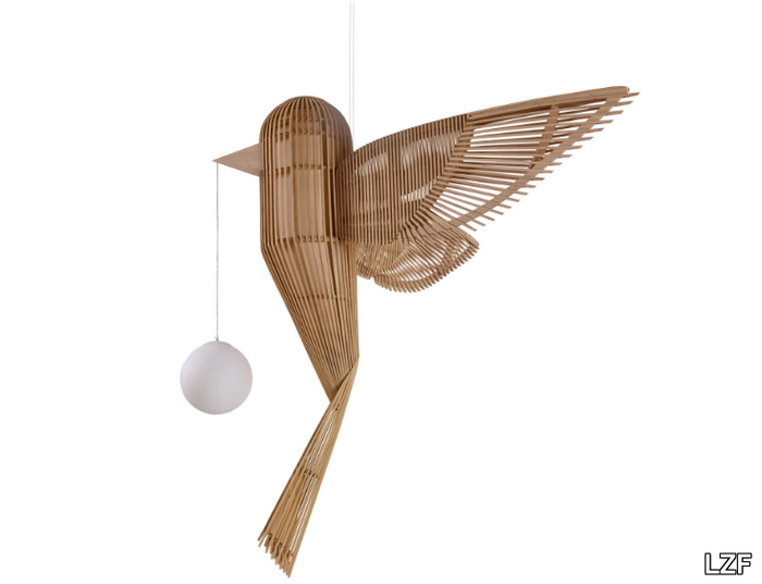 BIG BIRD VERTICAL - Handmade wood veneer pendant lamp _ LZF