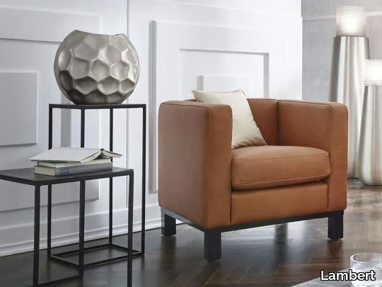 BELLA - Leather armchair with armrests _ Lambert