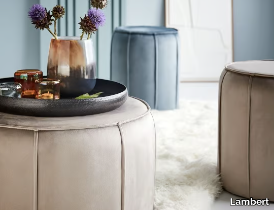 BOVARY - Round upholstered fabric pouf _ Lambert