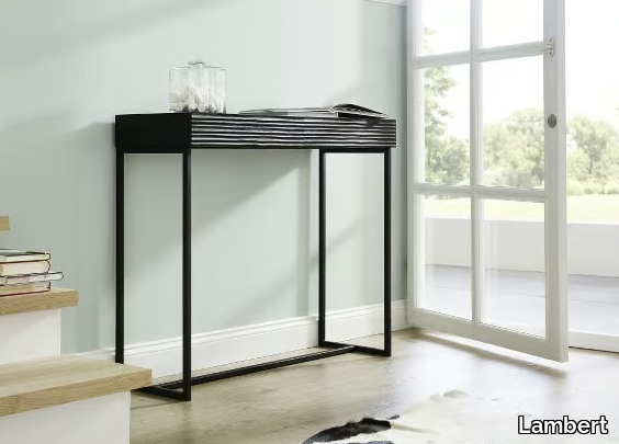 MIRA - Rectangular steel and wood console table with drawers _ Lambert