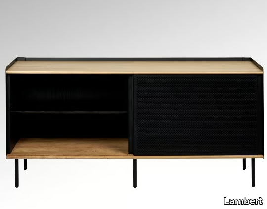 ROMAN - Steel and wood sideboard with sliding doors _ Lambert