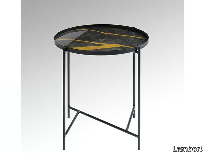 TABIO - Round glass and iron side table _ Lambert