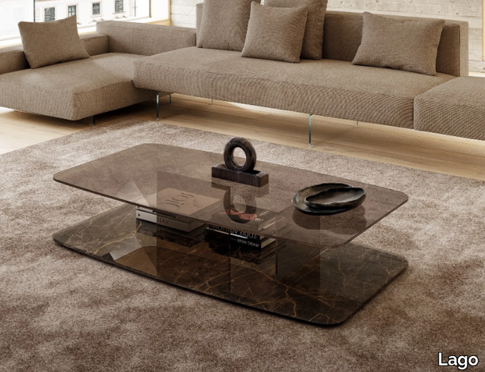 LAYERS - Rectangular glass coffee table _ Lago