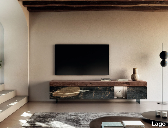 36E8 - 2147 - Wood and glass TV cabinet with drawers _ Lago