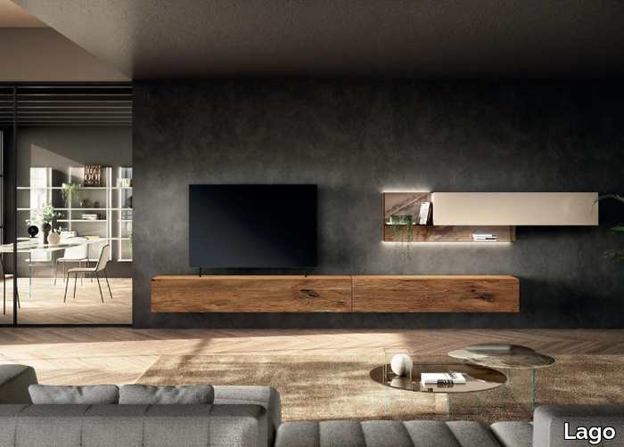 36E8 - 2155 - Wood and glass TV wall system _ Lago