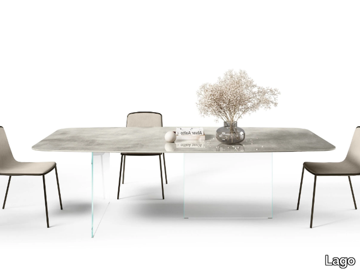 AIR SLIM - 2195X - Barrel-shaped table with glass base and marble-effect XGlass top _ Lago