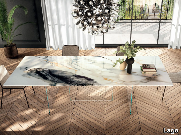 AIR SLIM - 2190X - Rectangular table with glass base and marble effect XGlass top _ Lago