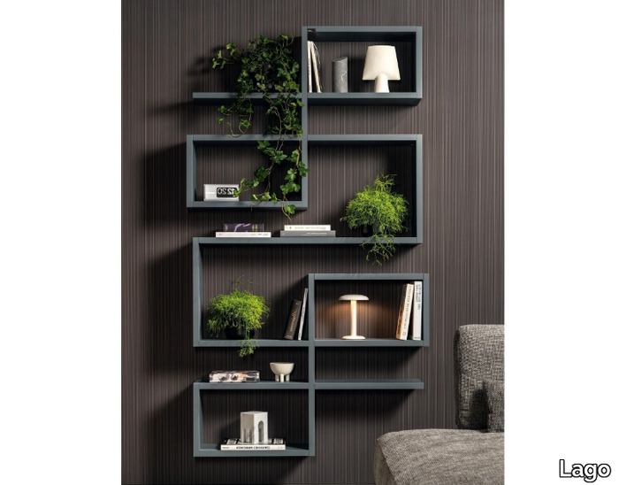 LAGOLINEA - 2638 - Open floating wooden bookcase _ Lago