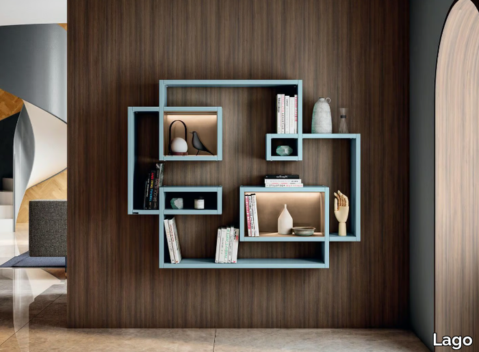 LAGOLINEA - 2632 - Open floating wooden bookcase _ Lago