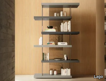 AIR - 1462 - Open freestanding wood and glass bookcase _ Lago