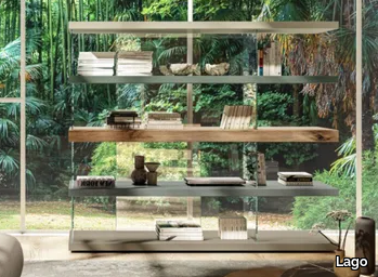 AIR - 1465 - Open freestanding wood and glass bookcase _ Lago