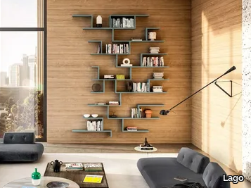 LAGOLINEA - Wall-mounted sectional wooden bookcase _ Lago