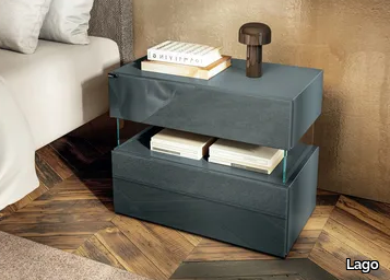 AIR - 0770B - Rectangular glass bedside table with drawers _ Lago