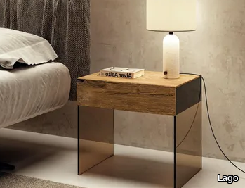 CLASS - 2123 - Rectangular wood and glass bedside table _ Lago