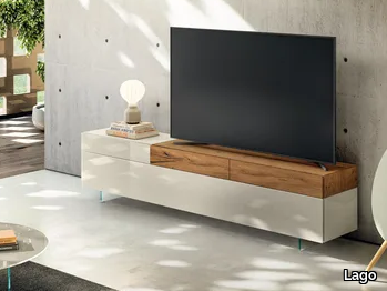 36E8 - 2657 - Wood and glass TV cabinet with drawers _ Lago