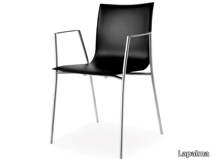 THIN - Stackable steel and wood chair with armrests _ Lapalma