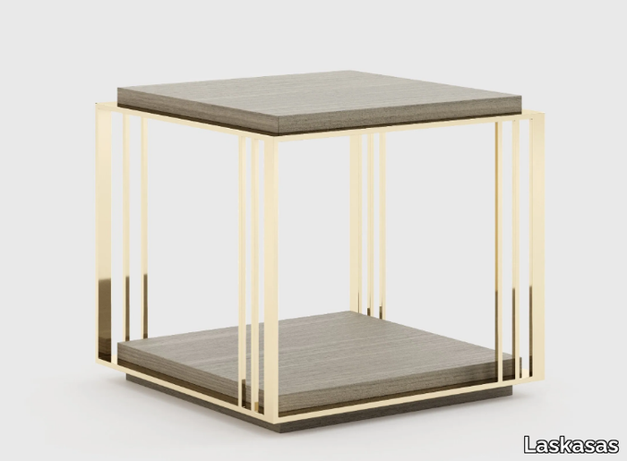 MEGAN - Square stainless steel and wood coffee table _ Laskasas