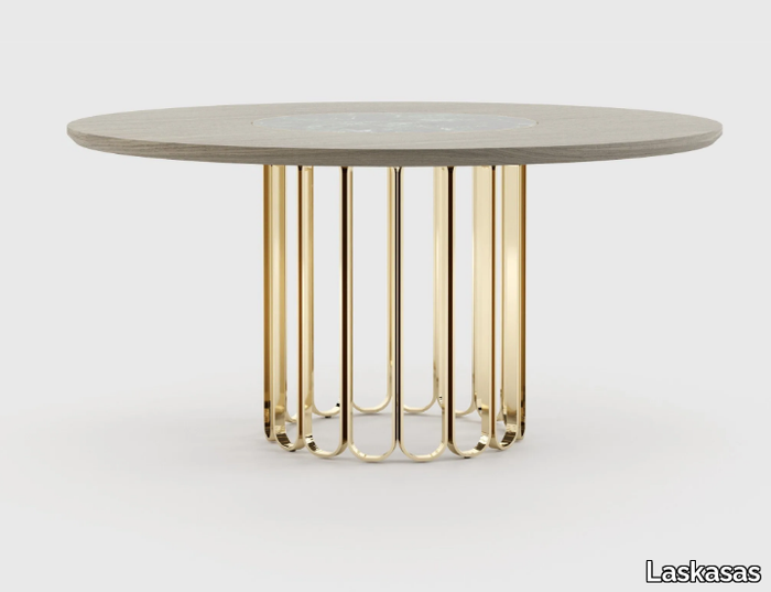 CHERYL - Round stainless steel and wood table with Lazy Susan _ Laskasas