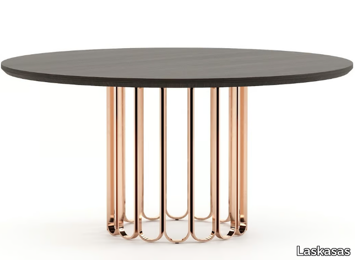 CHERYL - Round stainless steel and wood dining table _ Laskasas