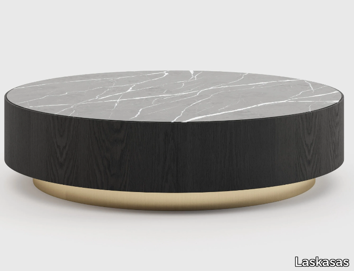 GOLD - Low round wood and marble coffee table _ Laskasas