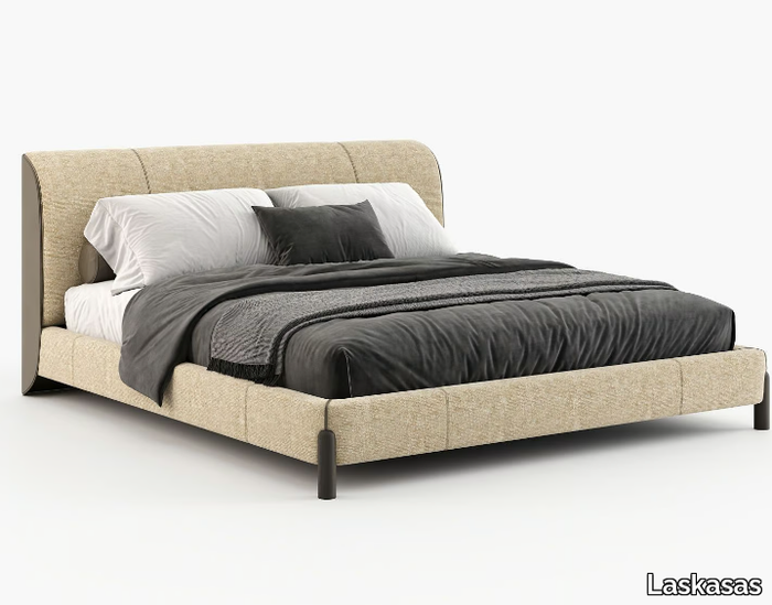 GRAY - Fabric double bed with upholstered headboard _ Laskasas