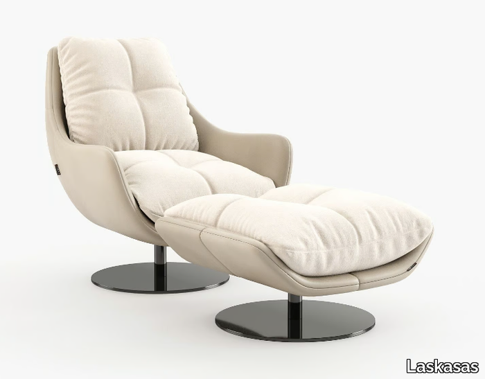 SOPHIA - Swivel linen armchair with footstool _ Laskasas