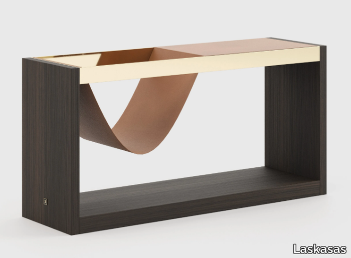 RYAN - Stainless steel and wood coffee table with integrated magazine rack _ Laskasas
