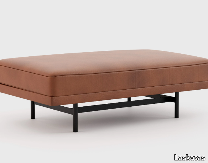 STEWART - Upholstered leather footstool _ Laskasas