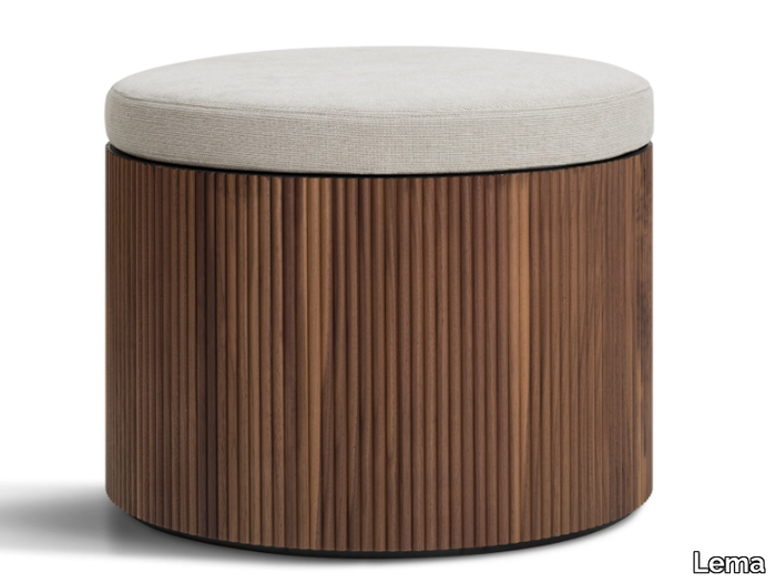 DRUM - Canaletto walnut pouf with cushion covered in fabric _ Lema