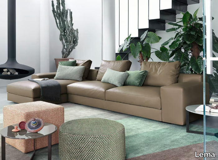 VENISE - Sectional leather sofa with chaise longue _ Lema