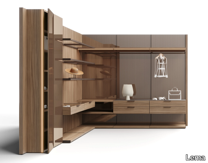 VENTITRE - Corner sectional recycled wooden walk-in wardrobe _ Lema