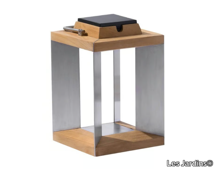 TECKA60 - Solar powered stainless steel and wood lantern _ Les Jardins®